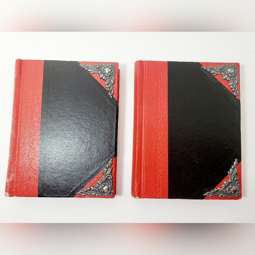 Two Mini Hardcover Red And Black Writing Journals Set